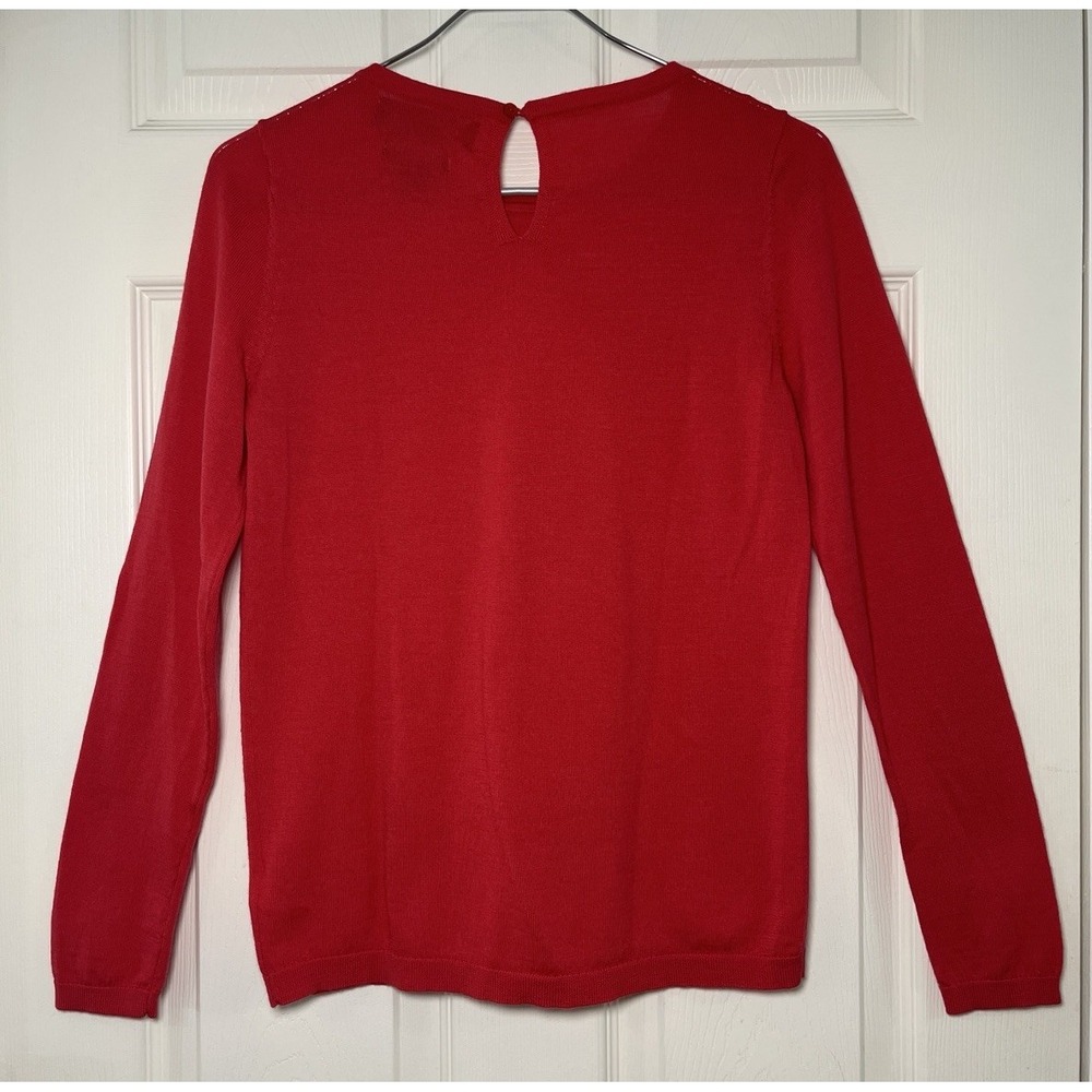 Paul Costelloe 100% Merino Wool Red Crewneck Sweater M Quiet Luxury Fine Knit - Picture 6 of 10